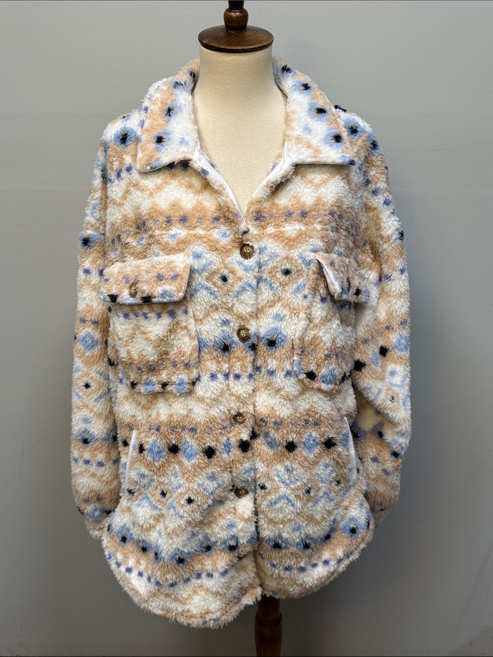 Arizona soft fuzzy button up jacket southwestern style pattern oversized sz M
